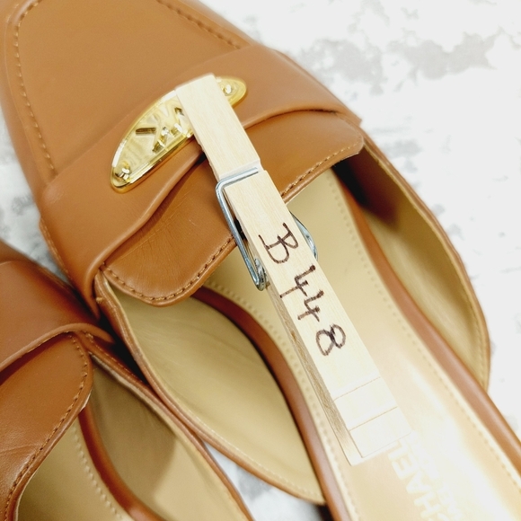 New Michael Michael Kors Ashley Tan Logo Plate Slip On Mules B448 - Picture 11 of 11